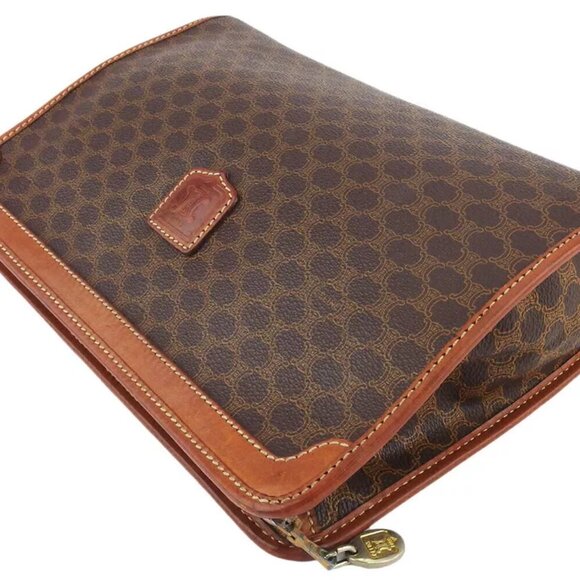 CELINE Clutch Bag Macadam Beige PVC ?~ Leather Authentic - Picture 3 of 10